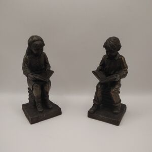 Genesis Fine Arts Study Time Boy And Girl Figurines Set Reading Book Sculptures